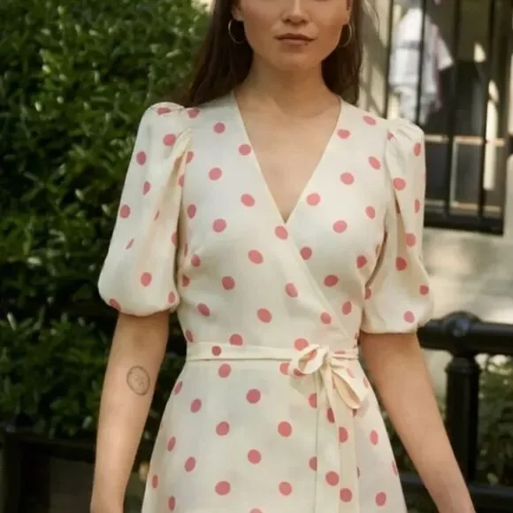 NWOT Reformation Olince White Polka Dot Wrap Dress Large - Picture 4 of 9